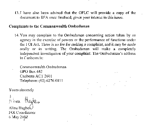 Page 3, Letter from OFLC