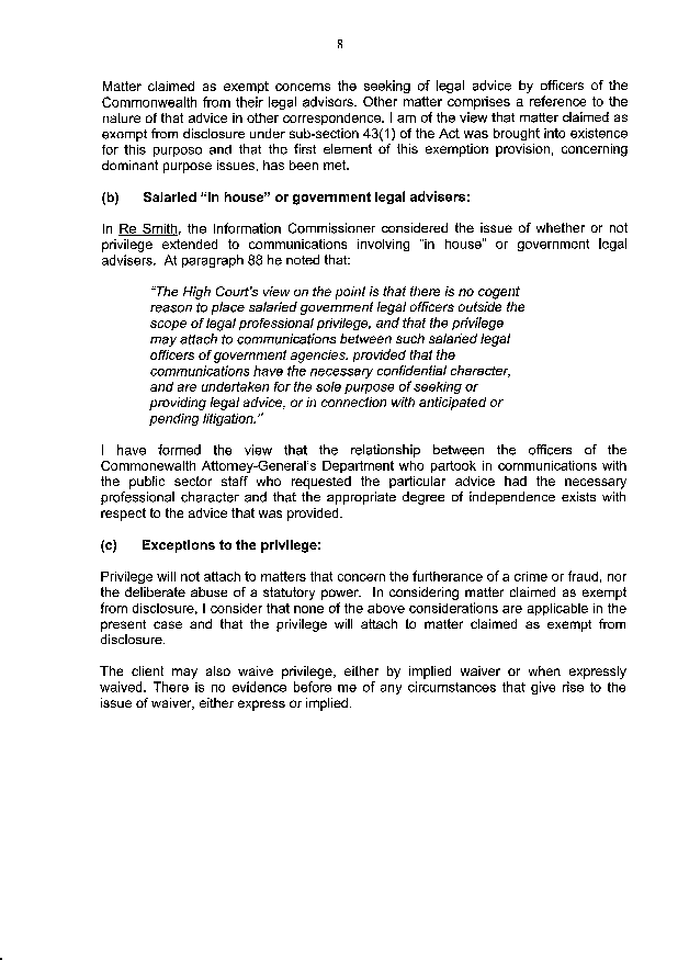 Page 8, Letter from Qld Dept of Equity and Fair Trading