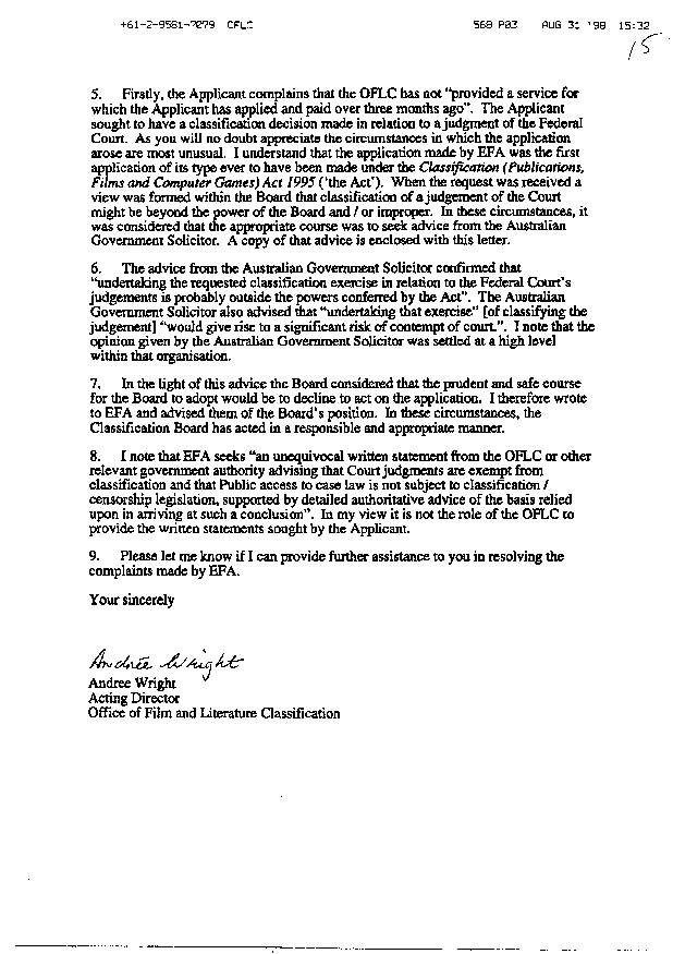 OFLC letter (page 2) to Commonwealth Ombudsman dated 31 August 1998
